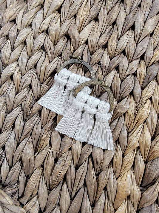 Linen Wood Macrame Earrings