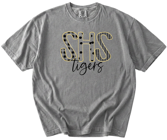 SHS Comfort Colors Shirt | Patterned Letter Tigers T-Shirt | Adult and Youth Gallery 334