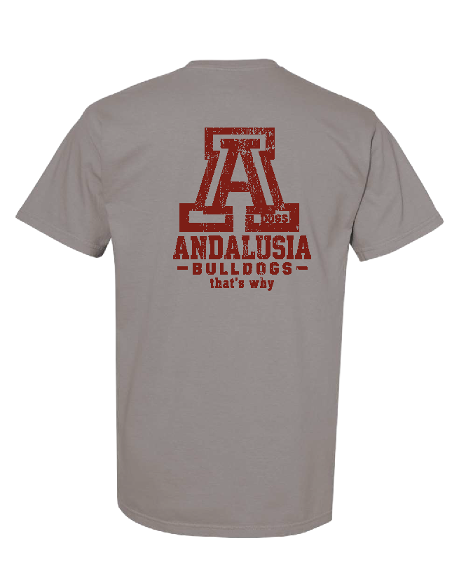 Andalusia Bulldogs Block A Tee - Grey, back design