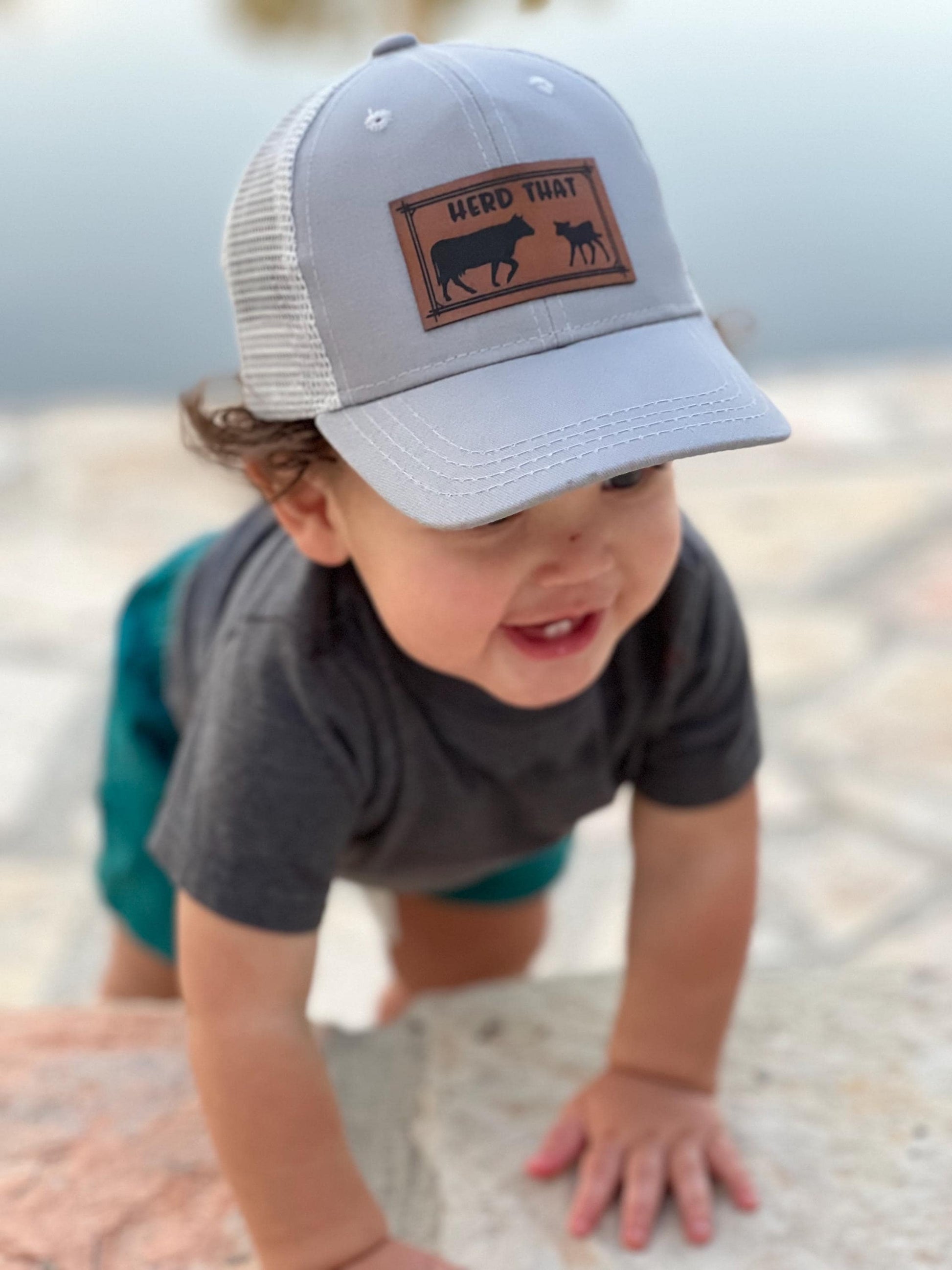 Baby Toddler Trucker Hat- Leather Patch with Herd That Cowboy western hat Gallery 334