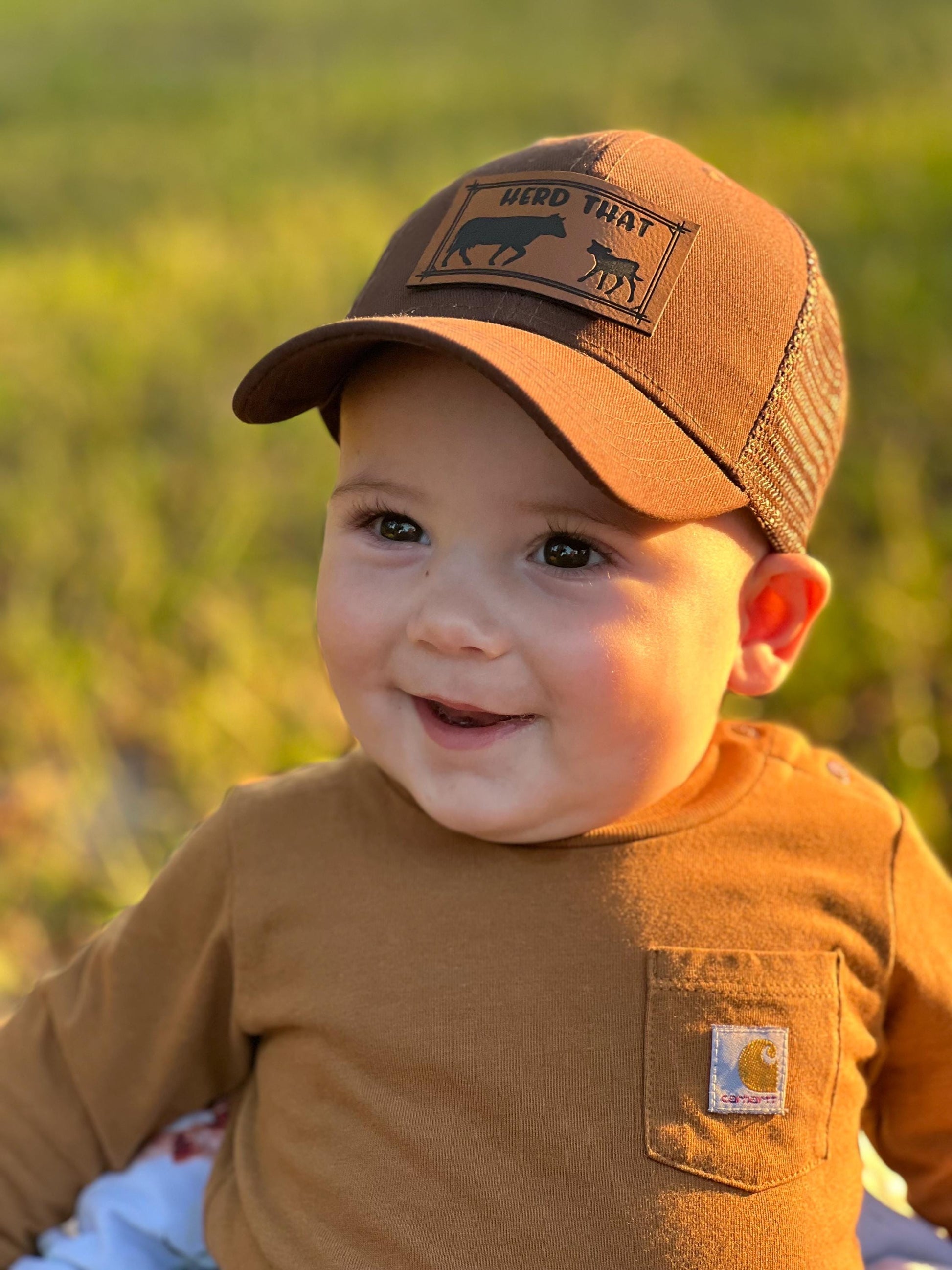 Baby Toddler Trucker Hat- Leather Patch with Herd That Cowboy western hat Gallery 334