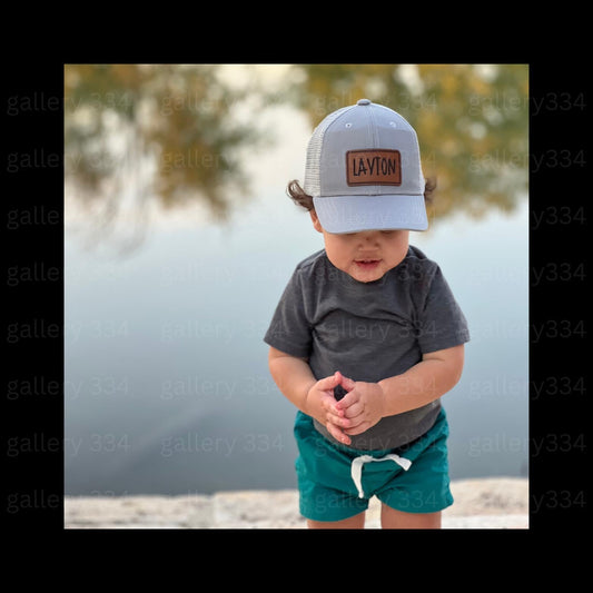 Baby Toddler Custom Trucker Hat- Leather Patch with Name Gallery 334