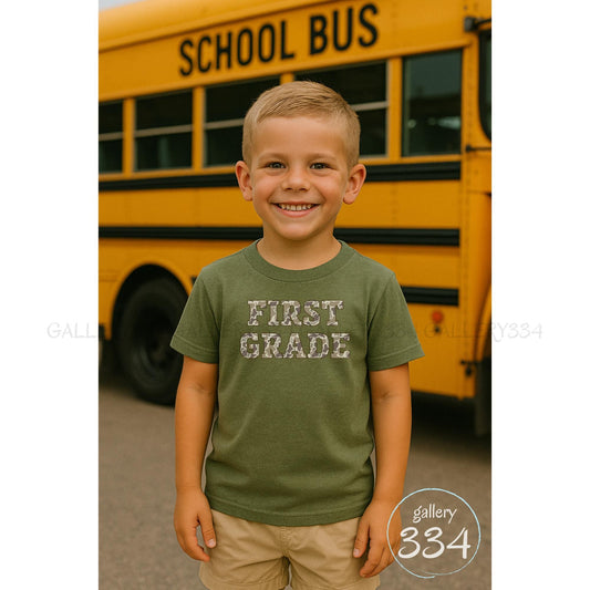 First Grade Old School Camo Youth Shirt Gallery 334
