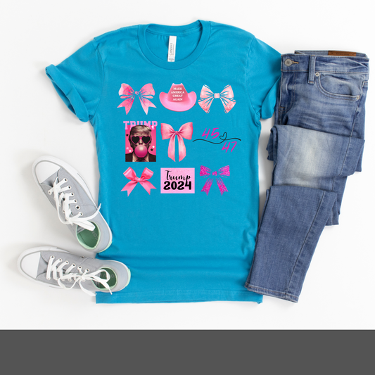 Pink Trump Bow Shirt -Bella Canvas Aqua Blue