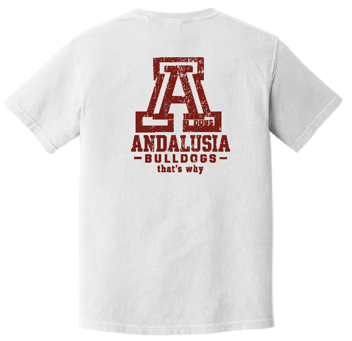 Andalusia Bulldogs Block A Tee - White, back design