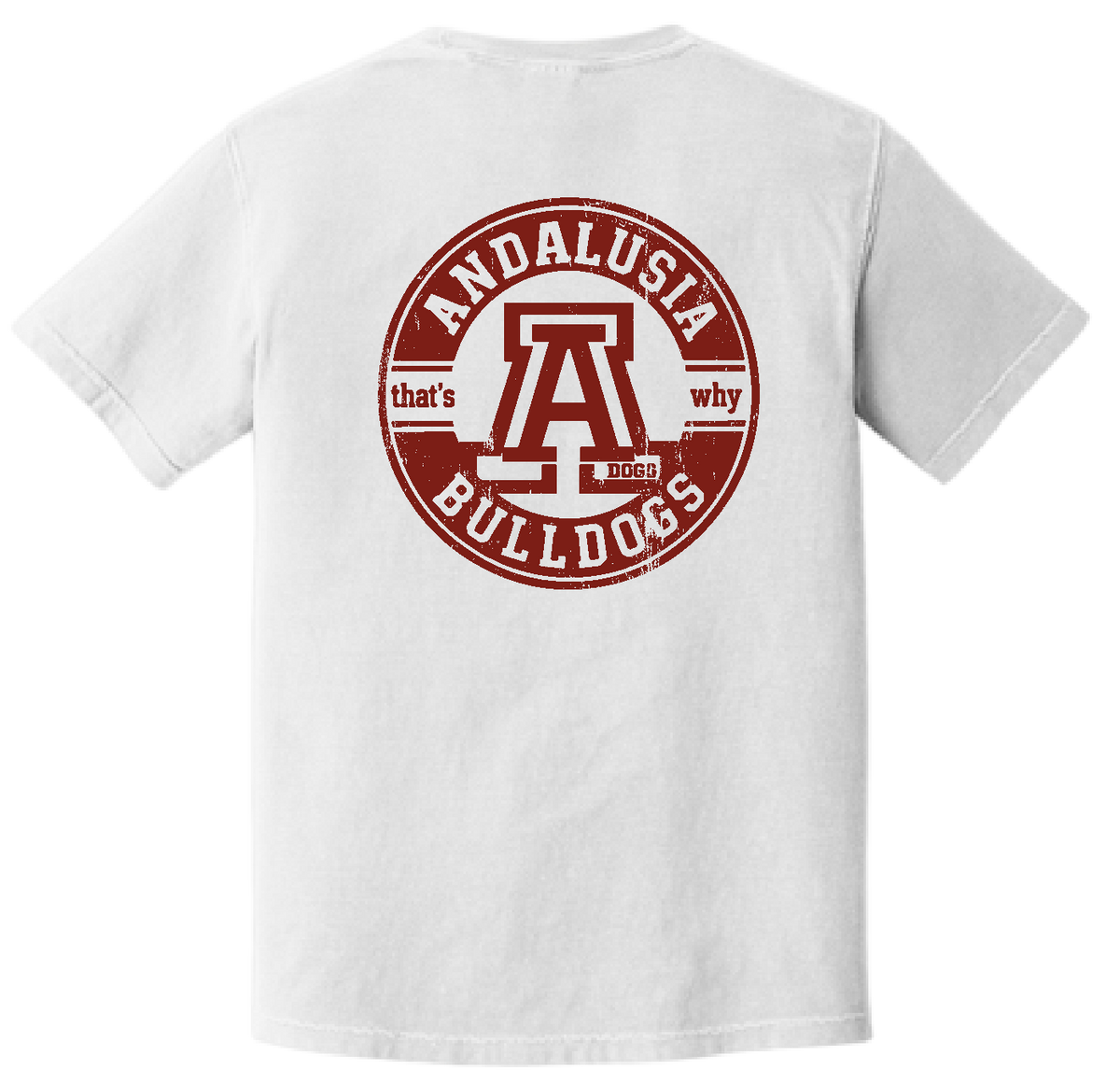 Andalusia Bulldogs Circle Stamp Tee - White, back design